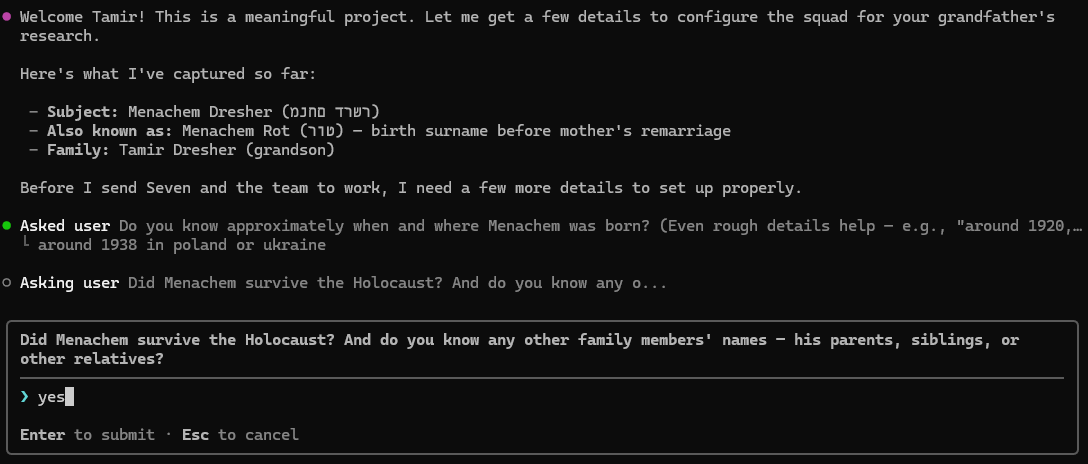 Squad onboarding — asking about the research subject