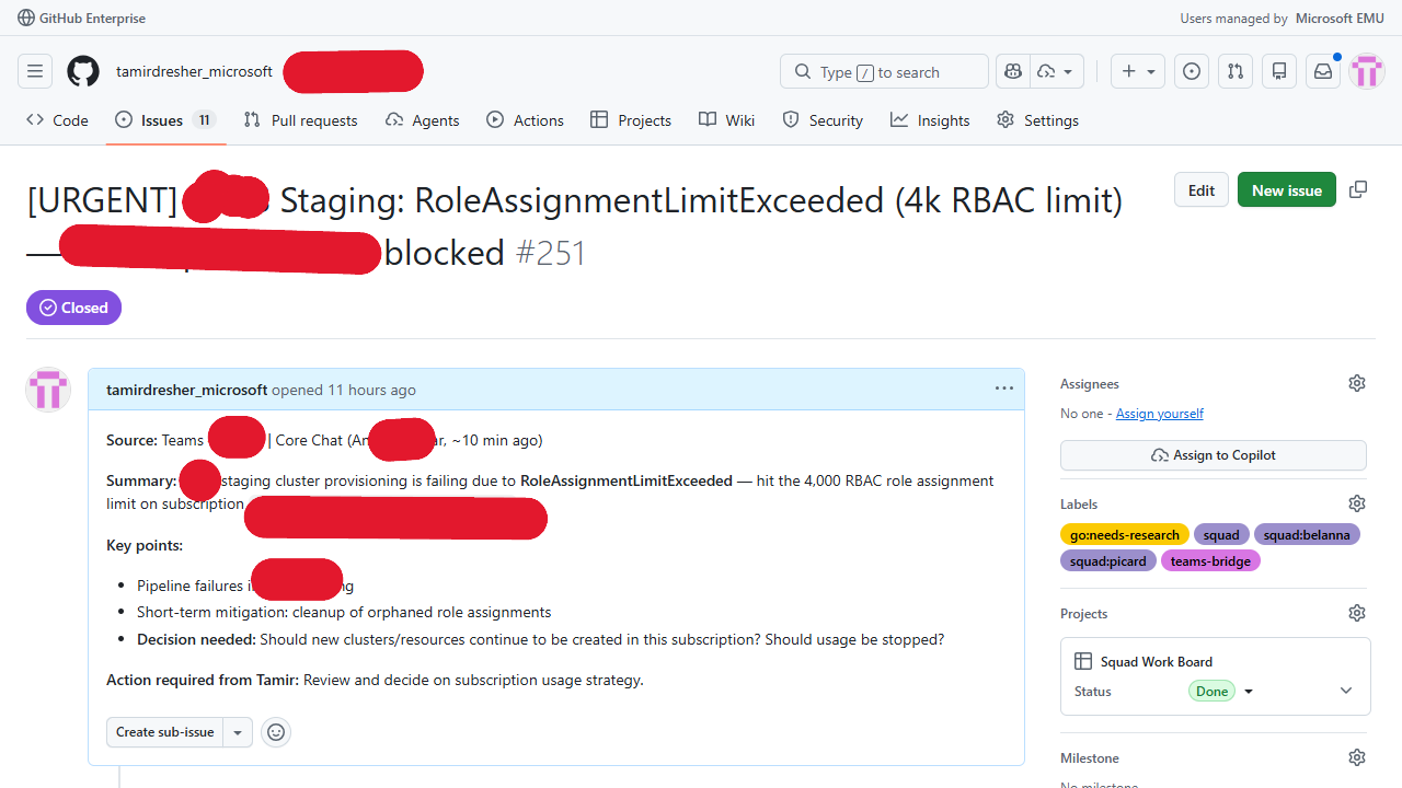 Issue discussion with Squad agent