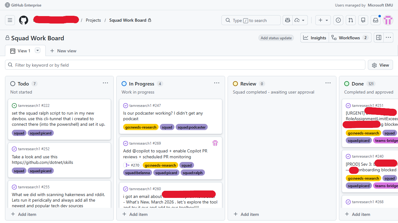 GitHub Project Board with Squad tasks