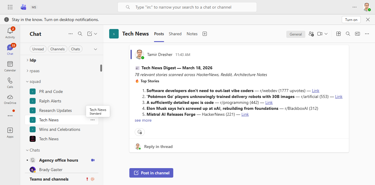 Neelix tech news digest in Teams